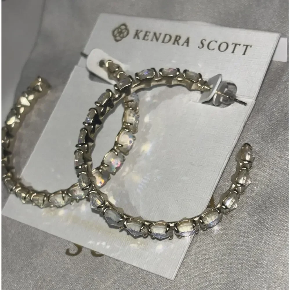 Kendra Scott Jolie Hoop Earrings Iridescent Dichroic Glass Gold Plated - Picture 2 of 12
